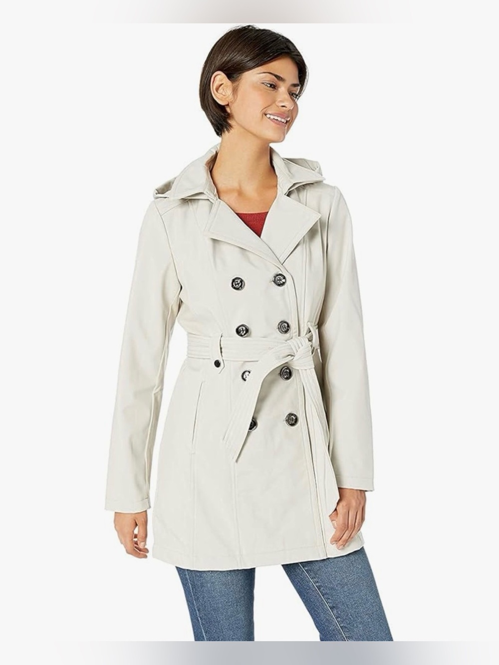 Women Soft shell trench coat with hoodie